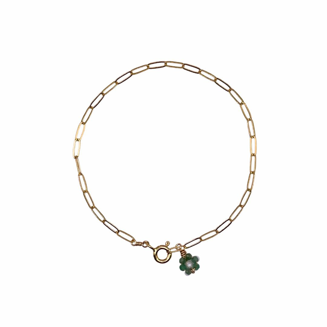 Mini Paperclip Chain Bracelet with Emeralds