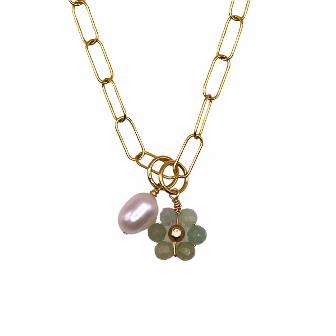 Daisy + Pearl Charm Necklace