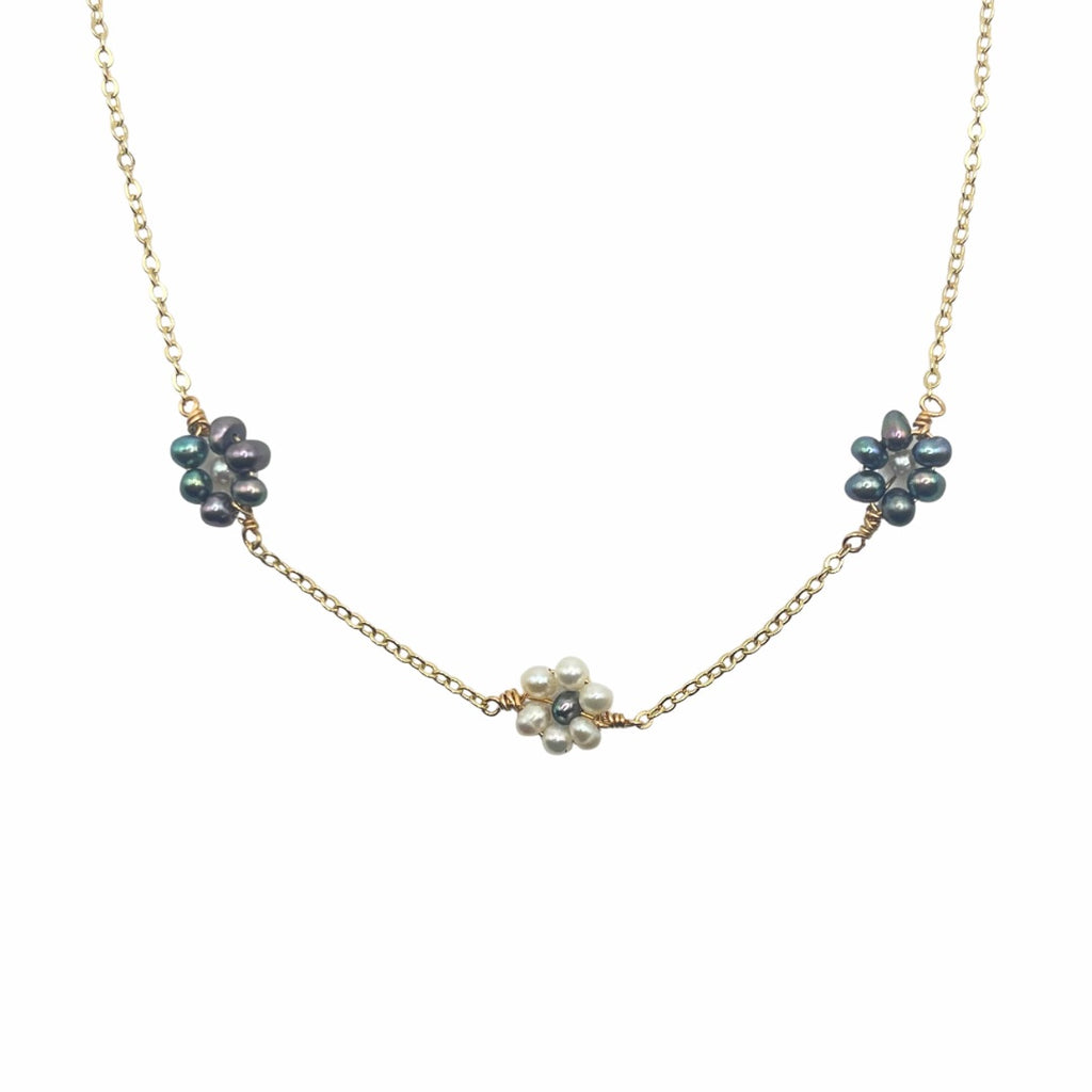 Mixed Pearl Floral Trio Necklace