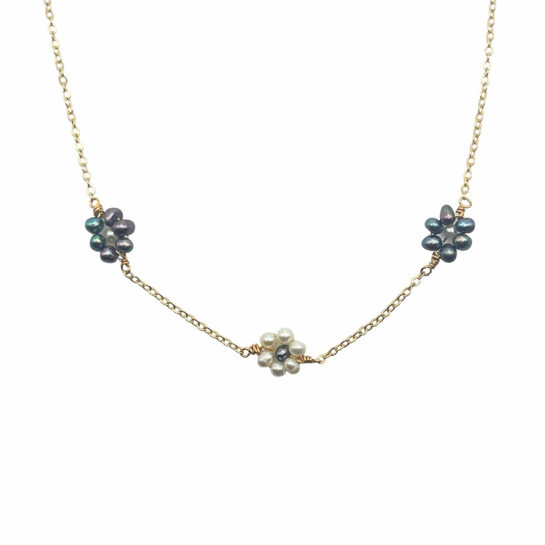 Mixed Pearl Floral Trio Necklace