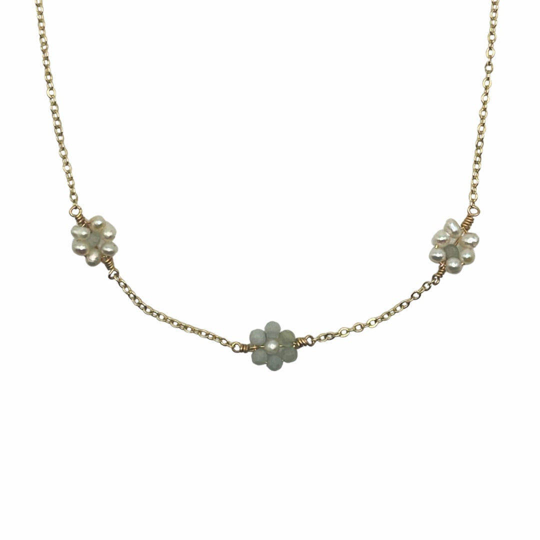 Jade and Pearl Floral Trio Necklace