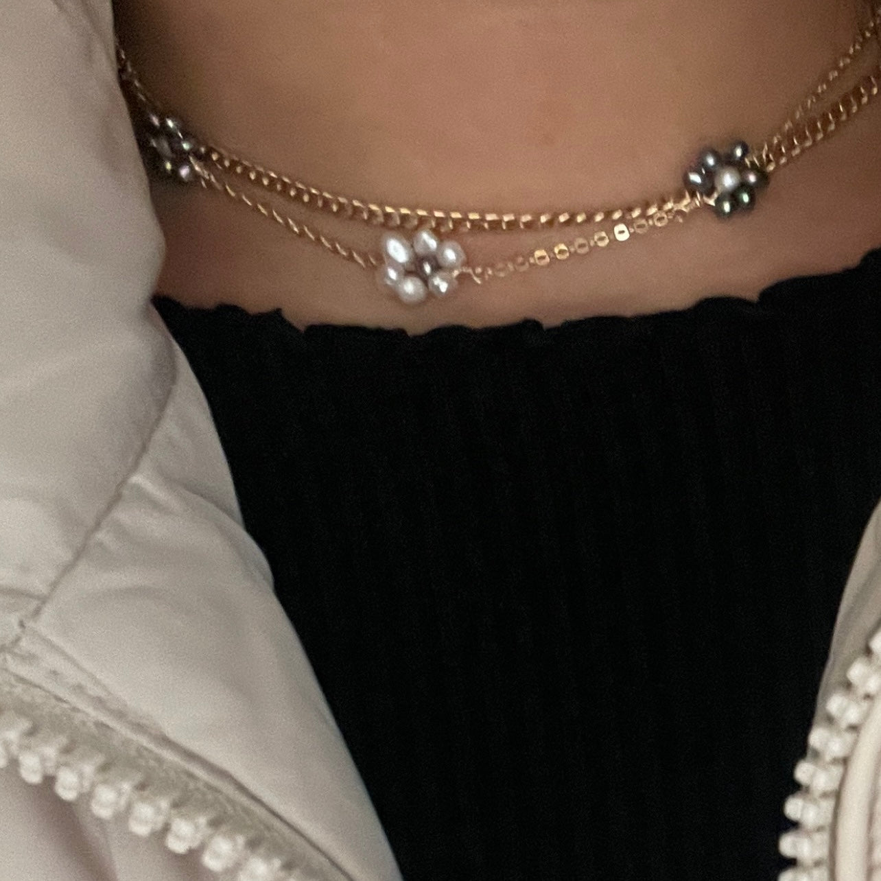 Mixed Pearl Floral Trio Necklace